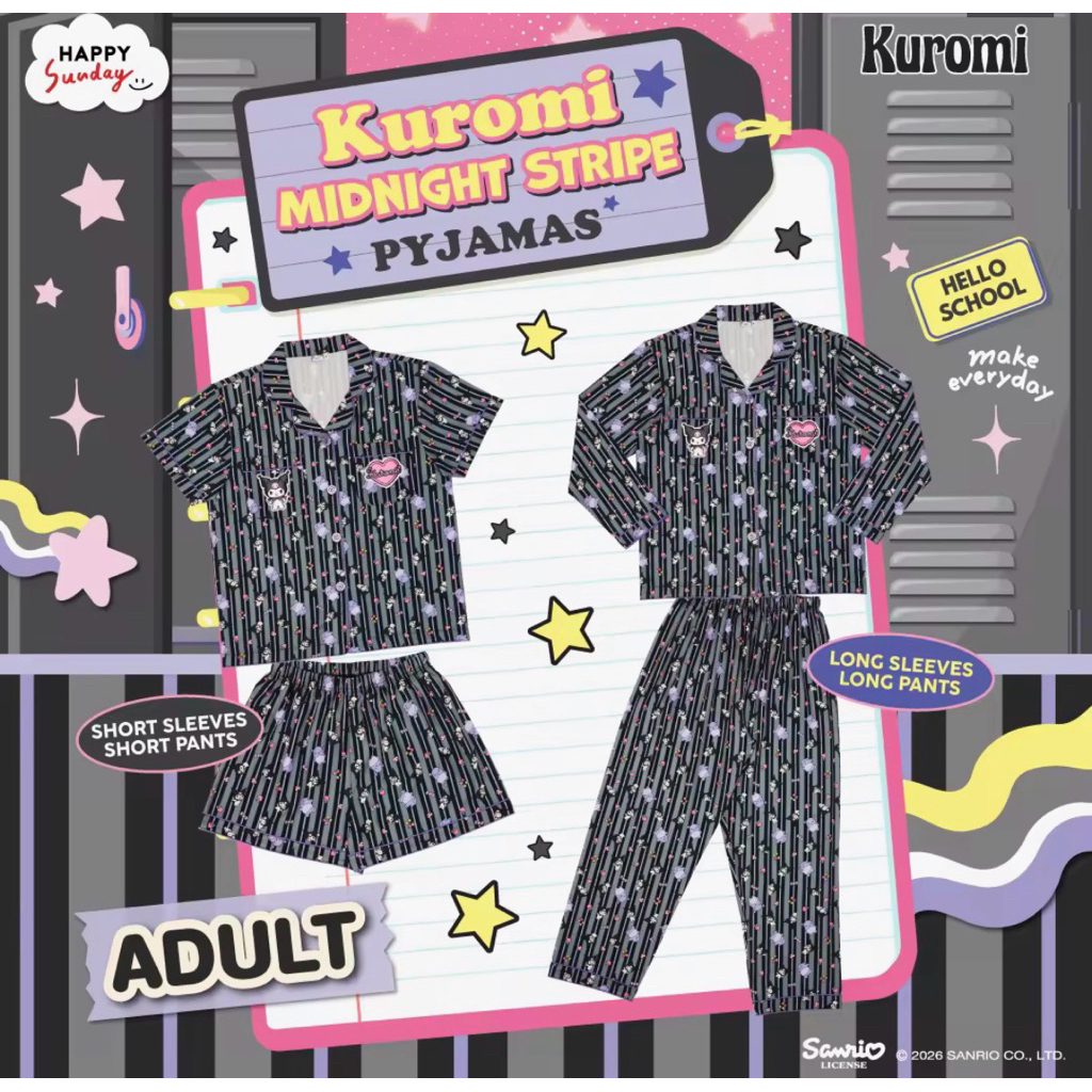 พร้อมส่ง Happy sunday x sanrio ชุดนอนคุโรมิ แขนยาวขายาว (freesize)