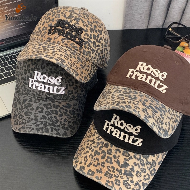 Yanakala🚚หมวกเบสบอลผู้หญิงพิมพ์เสือดาว ปักROSEFRANZ ดีไซน์เกาหลี ใส่แล้วหน้าเล็ก ของขวัญ2026พร้อมส่ง