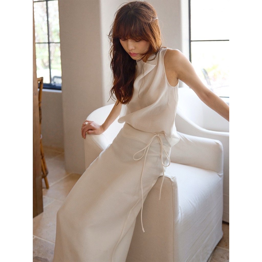 Jeaninestore ชุดออกงาน กระโปรง ACME drape  Linen Slit Top -Skirt Pre-order 15 วัน