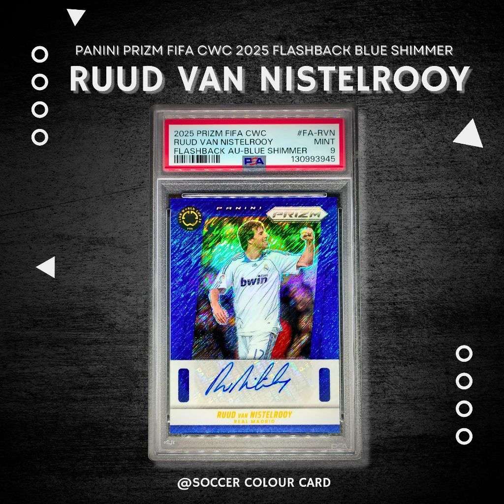 การ์ดฟุตบอล ลิขสิทธิ์แท้ PANINI PRIZM CWC 2025 Ruud Van Nistelrooy Autographs Blue Shimmer PSA9 สีพิ