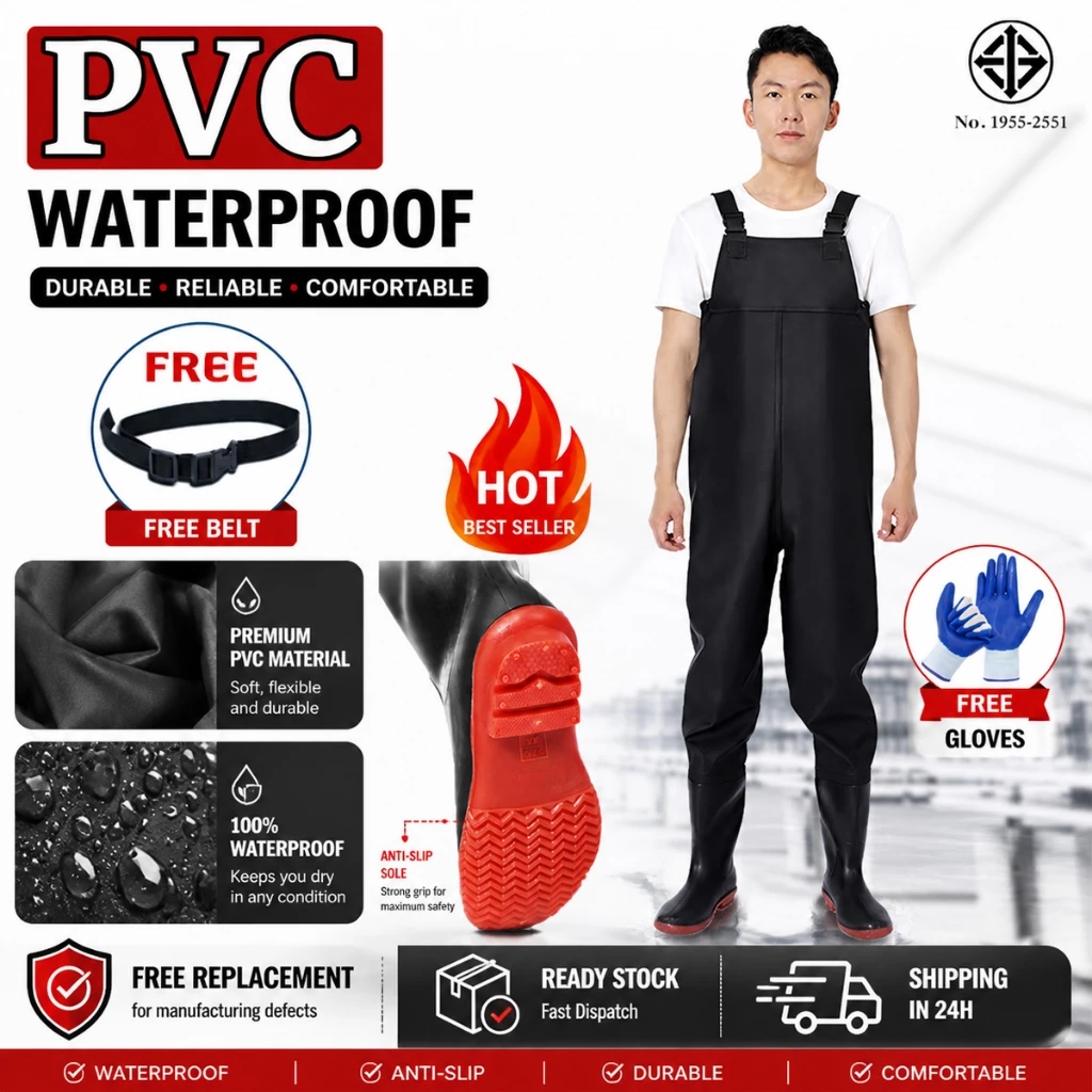 【COD】ชุดเอี๊ยมกันน้ำ PVC พร้อมบูท เนื้อหนา กันน้ำอย่างดี ขนาด 40-45 ชุดกันนํ้า ชุดกันน้ำทั้งตัว เอี๊ยมกันน้ำ waterproof