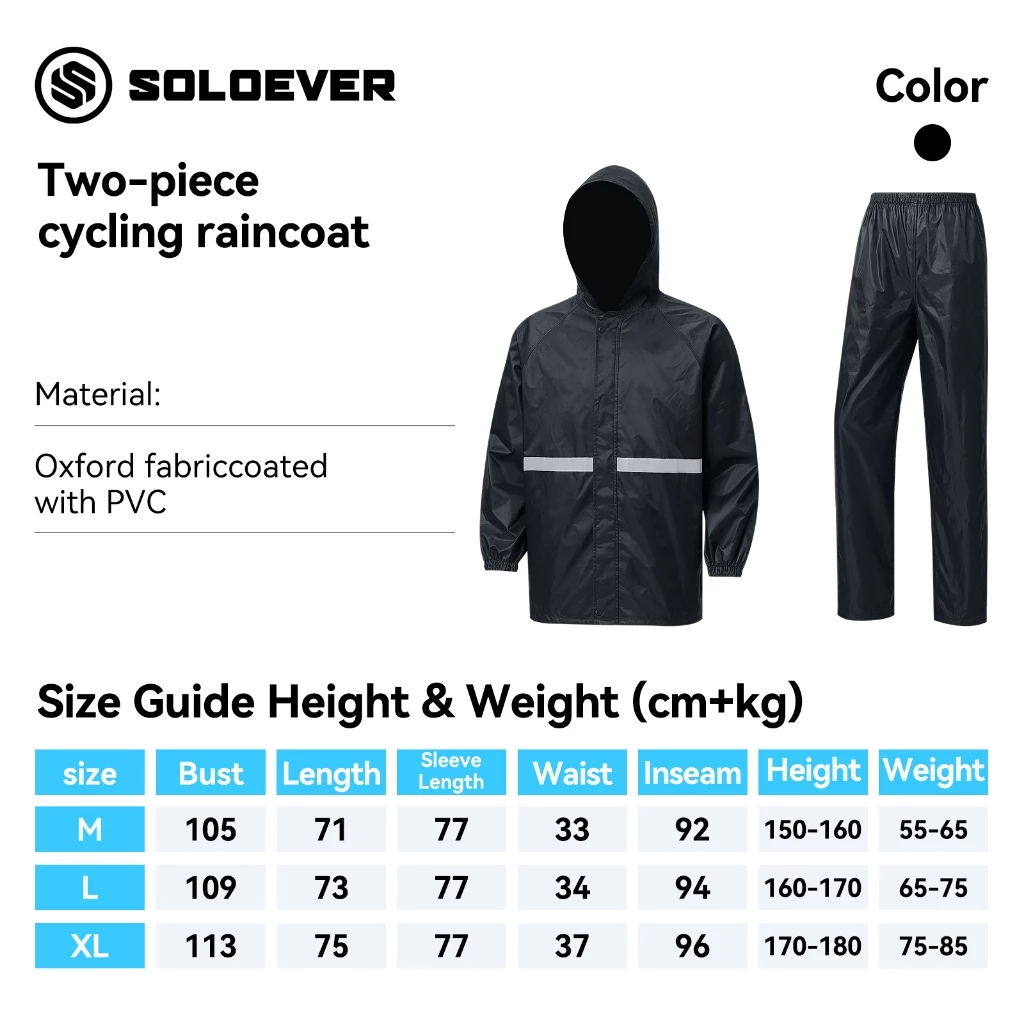 SOLOEVER ชุดเสื้อกันฝนแบบซิป สำหรับผู้ชายและผู้หญิง thumbnail 10