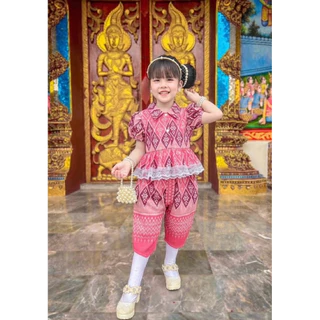 ชุดไทยเด็ก ชุดผ้าไทยเด็ก โทนม่วง โทนชมพู แขนตุ๊กตา🥰❤️👸🏻 สำหรับลูกสาว 1-5 ขวบ ค่ะ