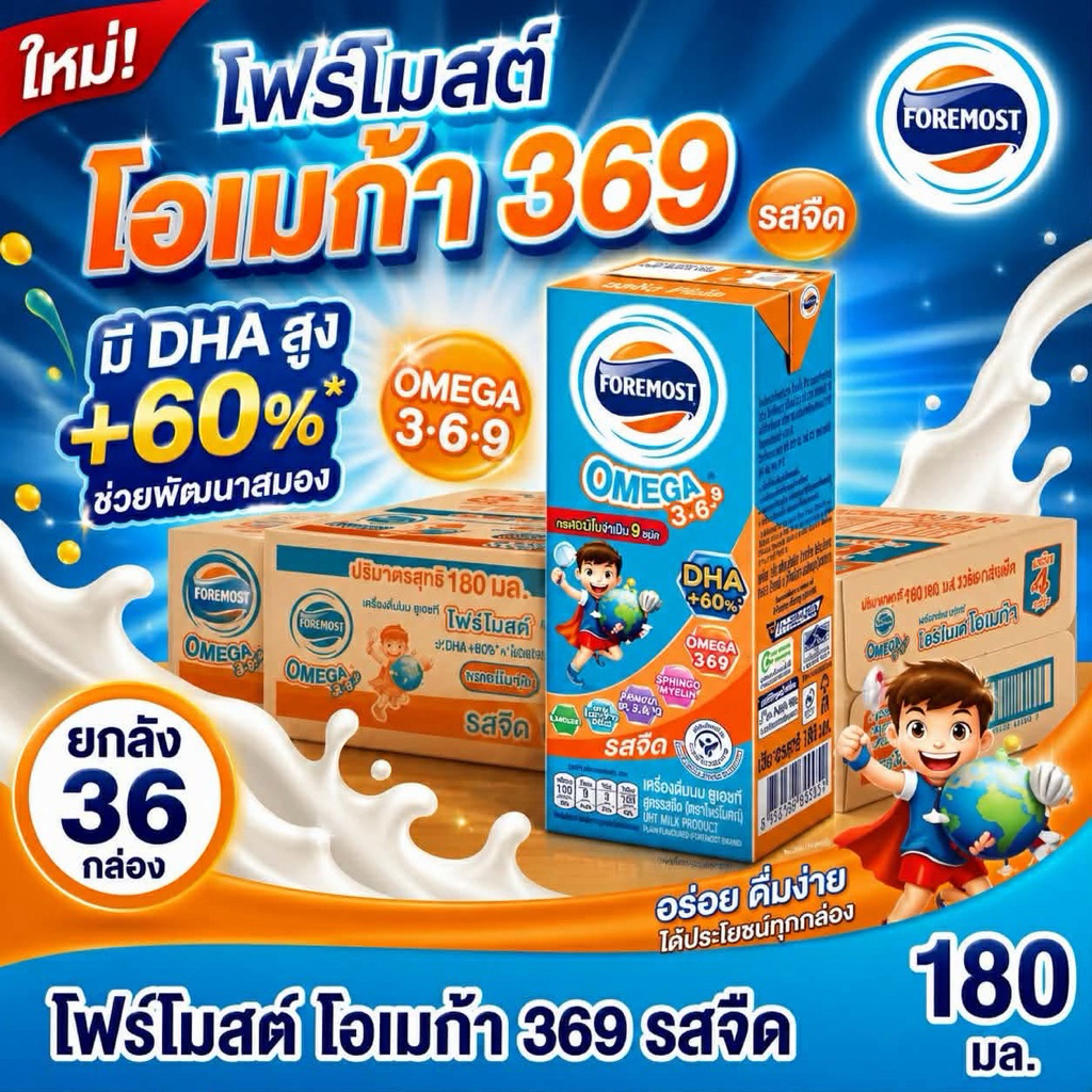 FOREMOST โฟโมสต์ โอเมก้า รสจืด 180มล*36กล่อง แบบลัง