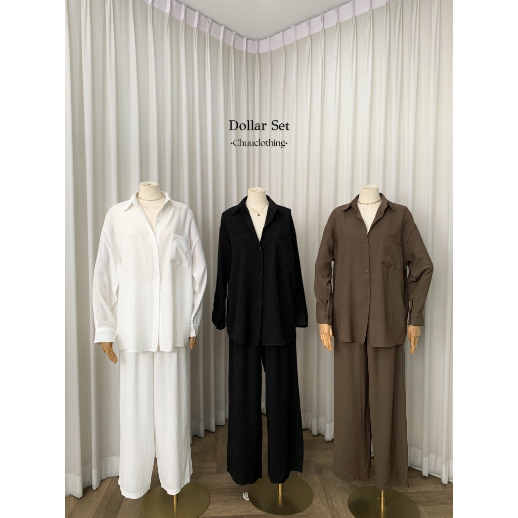 Chuuclothing Dollar shirt set [พรีออเดอร์(4) สีดำ ขาว น้ำตาล  7-14วัน]เก็บโค้ดหน้ากิจกรรม