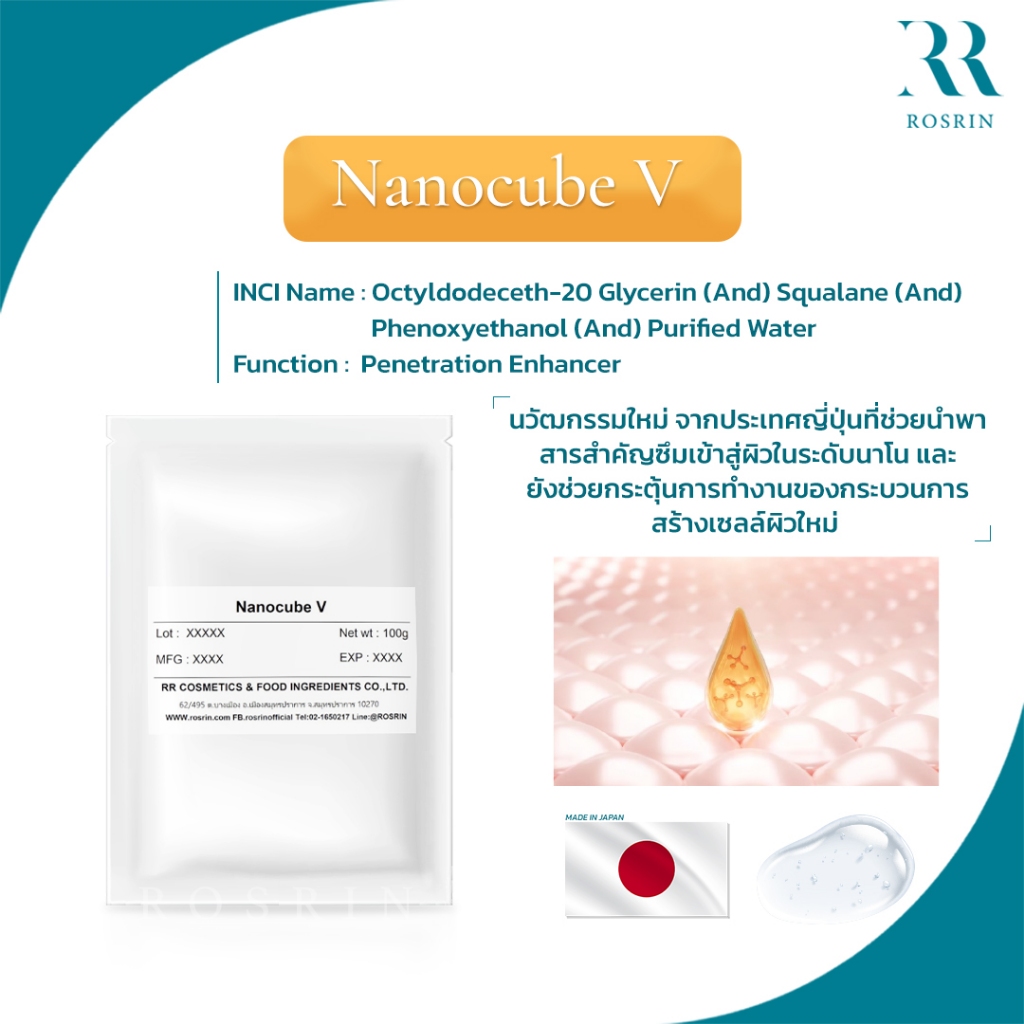 Nanocube V ตัวกลางช่วยนำพาสารสำคัญ ซึมเข้าสู่ผิวในระดับนาโน เพื่อผลลัพท์ของผิวที่ดีขึ้น (ขนาด 10g, 25g, 50g)