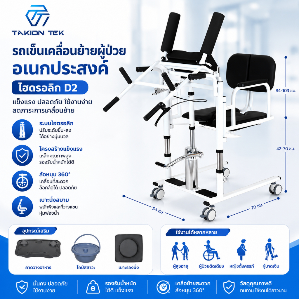 Takion รถเข็นเคลื่อนย้ายผู้ป่วย อเนกประสงค์ อุปกรณ์เคลื่อนย้ายผู้ป่วยติดเตียง ดูแลคนป่วยผู้สูงอายุ
