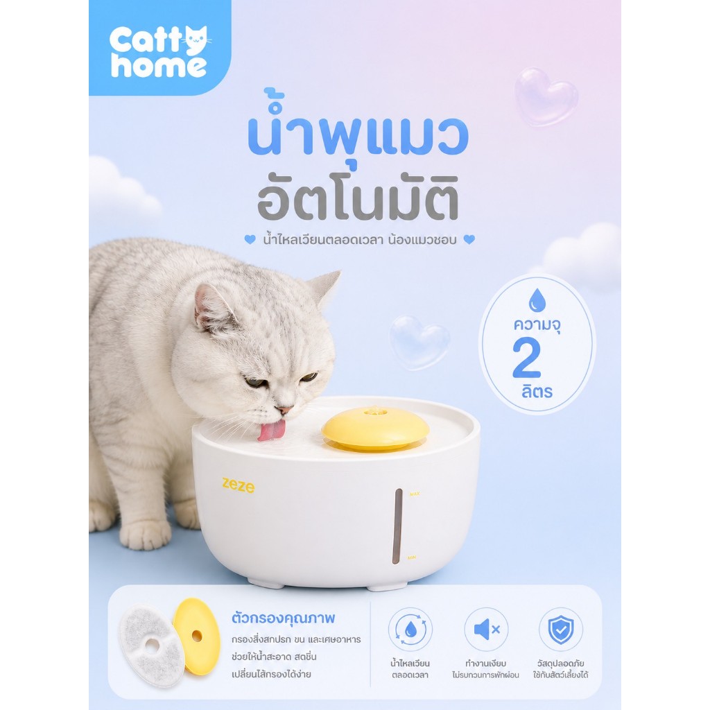 [พร้อมส่งจากไทย] Zeze น้ำพุแมว 2 L