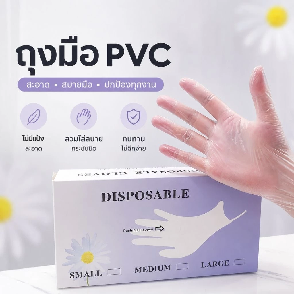จัดส่งทันที ♡ ถุงมือยาง pvc ถุงมือช่างทำเล็บ (ไม่มีแป้ง)