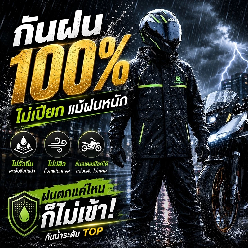 ชุดกันฝนขี่มอเตอร์ไซค์ ผู้ใหญ่ ไซส์ L-XXL