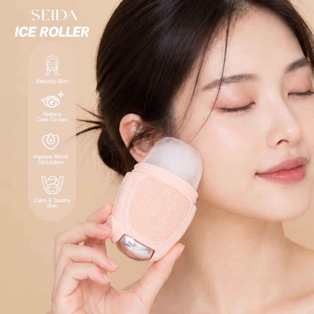 ซิลิโคนน้ำแข็งนวดหน้า เซดะ SEIDA ICE ROLLER พร้อม ลูกกลิ้งใต้ตา & ซิลิโคนล้างหน้า - อุปกรณ์ทำน้ำแข็ง