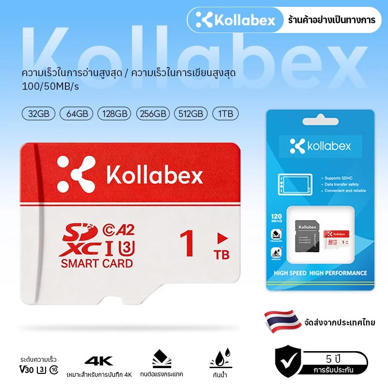 Kollabex การ์ดหน่วยความจำวิดีโอระดับมืออาชีพ 1TB/512GB/256GB/128GB/64GB/32GB Memory Card Class10 MicroSDXC การ์ดหน่วยควา