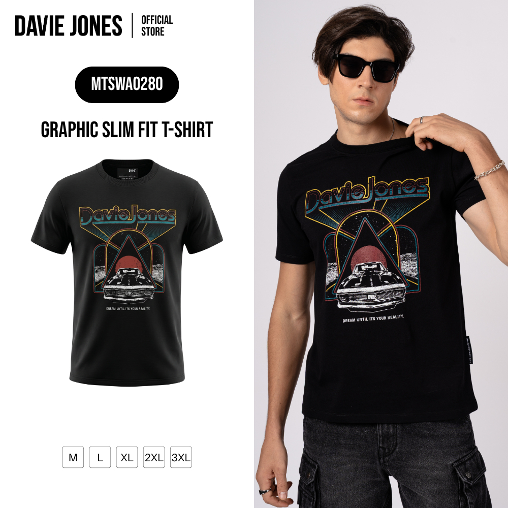 DAVIE JONES [BE FEARLESS] เสื้อยืดผู้ชาย Graphic Slim Fit T-Shirt สีดำ WA0280