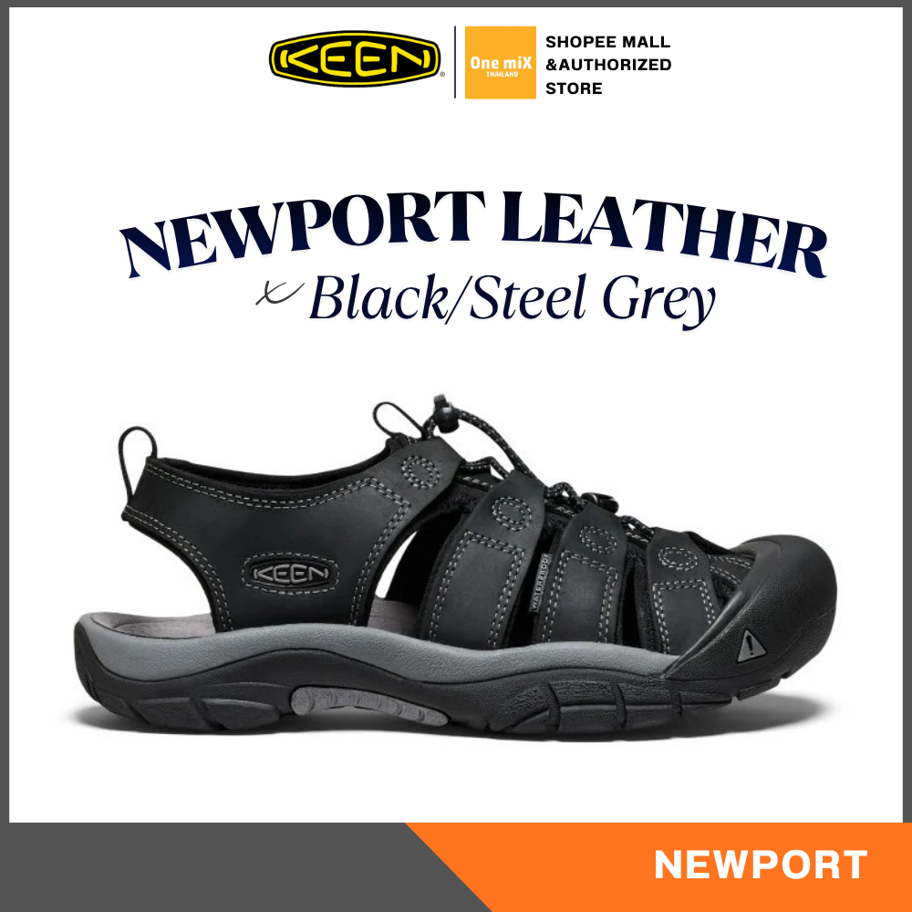 KEEN صندل رجالي Newport جلد — أسود/رمادي