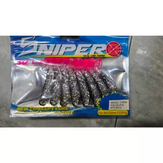 ปลายาง Sniper 3 นิ้ว หางบั้ง (8ตัว/ซอง) ตกปลาช่อน กะพง รุ่น 3D Live Eye Soft Bait Lure 3" Rubber Bait for Fishing