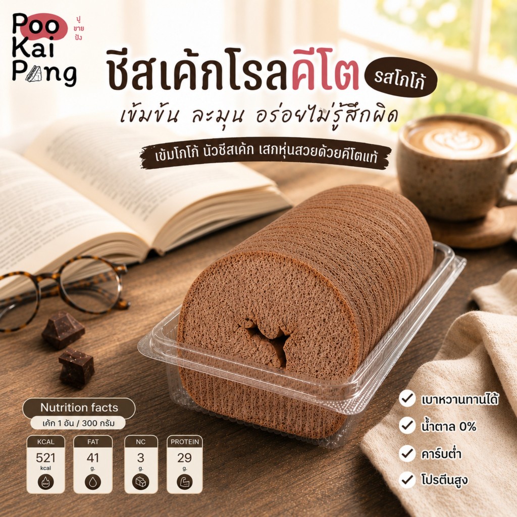 KETO ชีสเค้กโรลไข่เปล่าคีโต รสโกโก้ ไม่มีไส้ แคลลอรี่ต่ำคาร์บ 3 กรัม ราคาเบา อร่อยเหมือนชีสเค้กปกติ