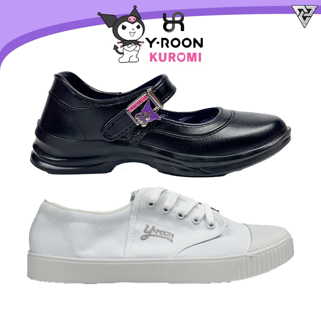 Y-Roon x Kuromi รองเท้านักเรียนหญิง รองเท้าผ้าใบ คุโรมิ ลิขสิทธิ์แท้ 100% ไซส์ 33 - 42