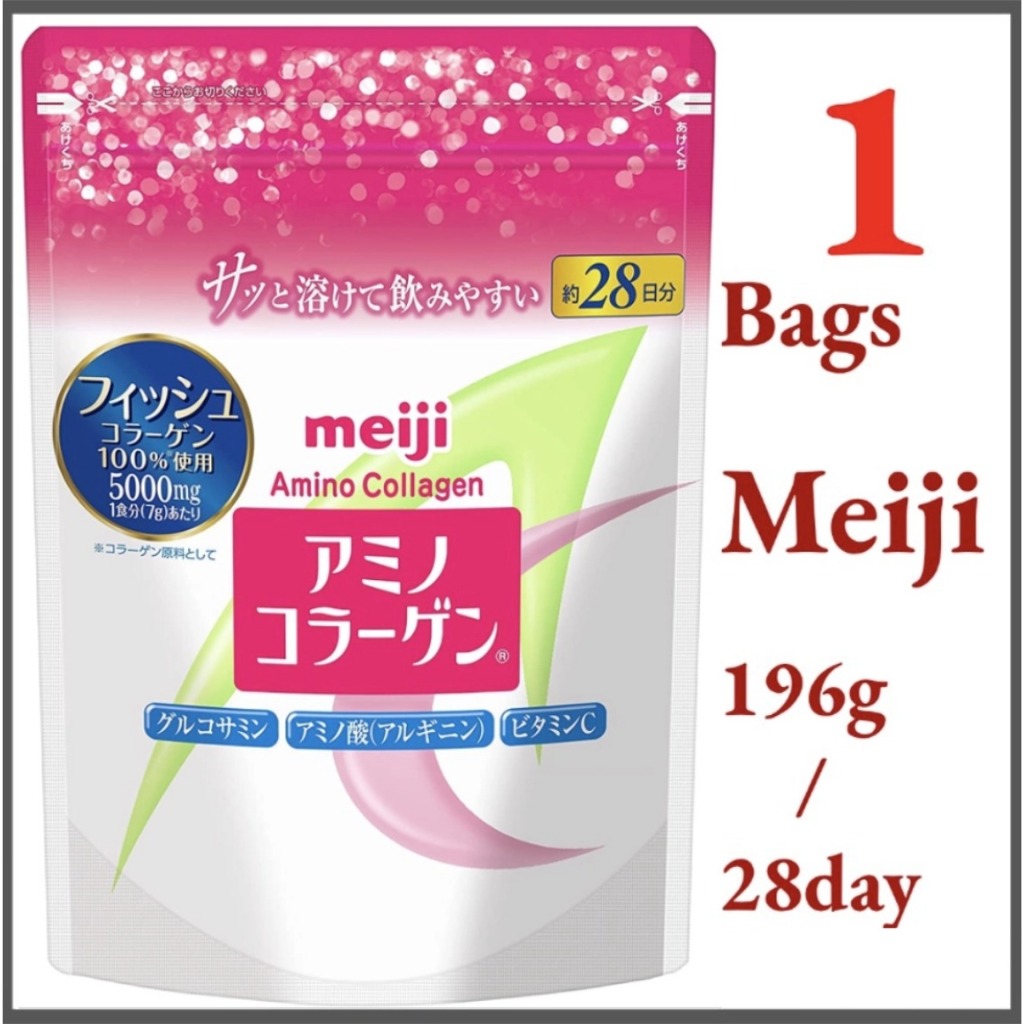 🌟Exp:09/27🌟Meiji Amino Collagen Powder 5000mg/196g/28day เมจิ อะมิโน คอลลาเจน ชนิดผง คอลลาเจนเปปไทด์