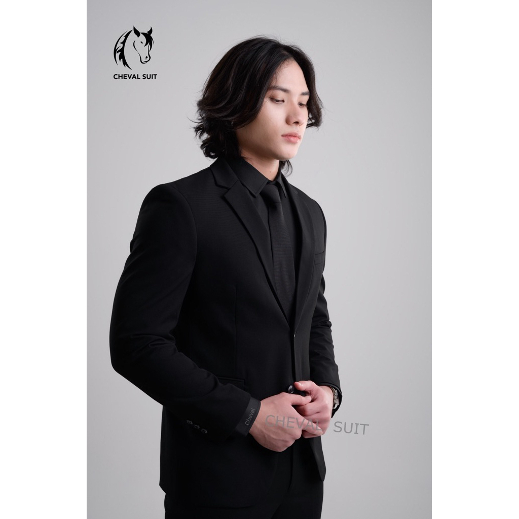ชุดสูทผู้ชายสีดำ/ครีมเบจ เสื้อ+กางเกงรุ่นPremium 2 กระดุม สูทผู้ชายใส่ทำงาน สูทใส่ออกงาน พร้อมถุงคลุมสูท สินค้าพร้อมส่ง