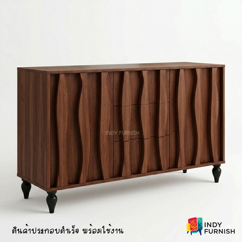 INDY FURNISH  ตู้อเนกประสงค์ ไม้ยางพารา รุ่น Vector สีสักเข้ม