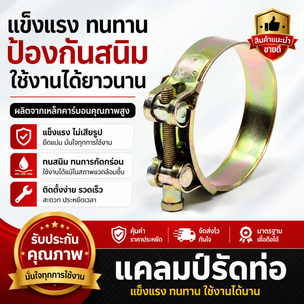 S เข็มขัดรัดท่อ ทนแรงดันสูง ท่อยาง  เหล็กรัด เข็มขัดรัด รัดท่อยาง ขนาด 17-103 มิล (201 มีความแกร่งกว่า 304)