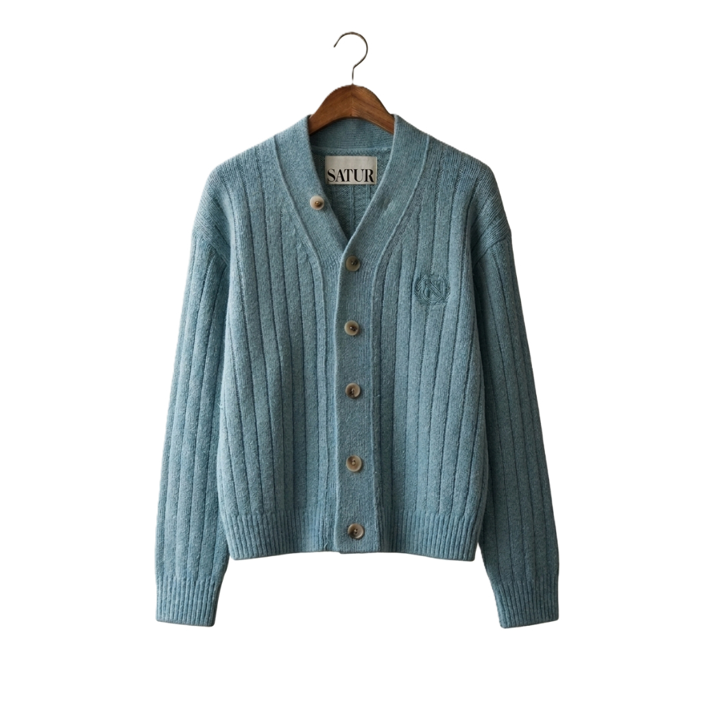 [ของแท้💯พร้อมส่ง] SATUR เสื้อยืดรุ่น Faro Oversize Boucle Cardigan Blue