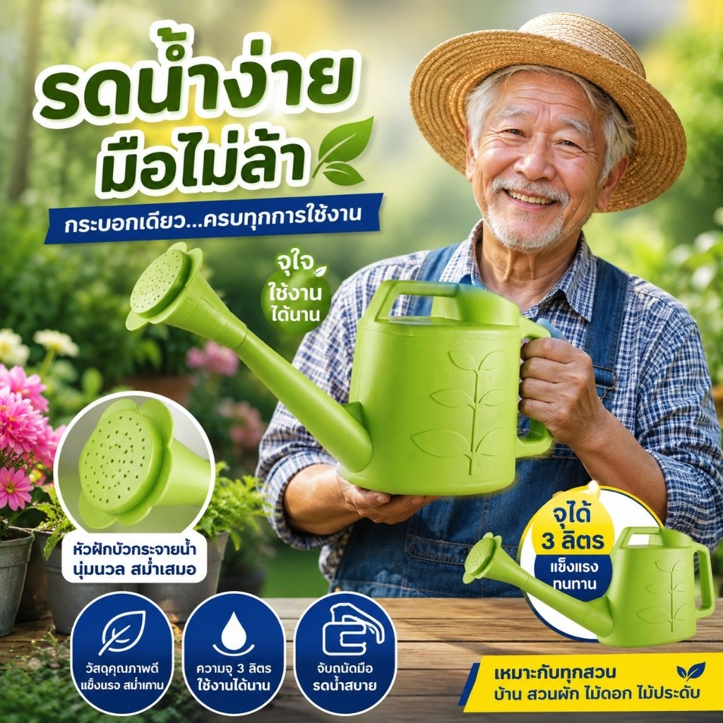 บัวรดน้ำพลาสติกหนา ทนทาน เกรดA ความจุ 3 ลิตร