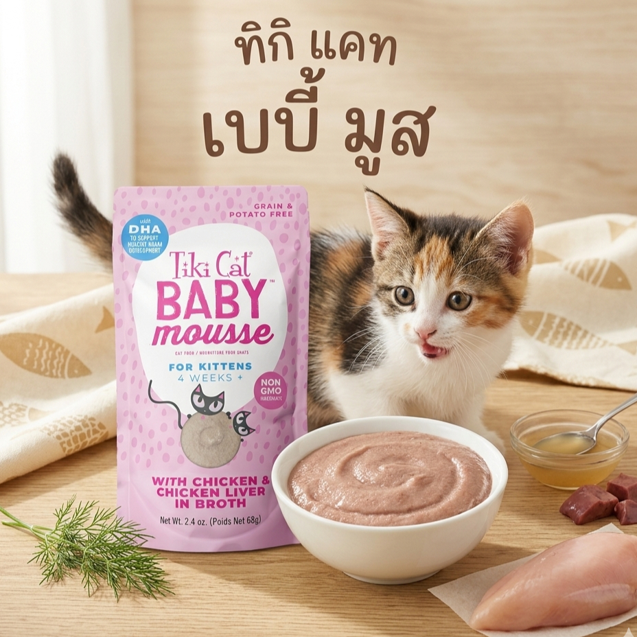 ✅ ชุด 12, 24, 48 ซอง Tiki Cat อาหารแมว ครีมแมวเลีย มูสแมวเลีย