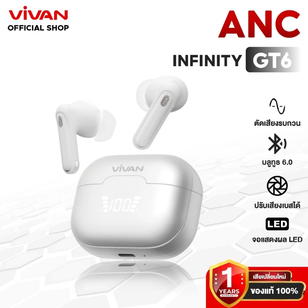 VIVAN GT6 [TOP SKU} หูฟังตัดเสียงรบกวนANC แบตโคตรอึด เล่นเกมไม่ดีเลย์ ชิปบลูทูธ 6.0 โหลดแอฟ Wook Audio