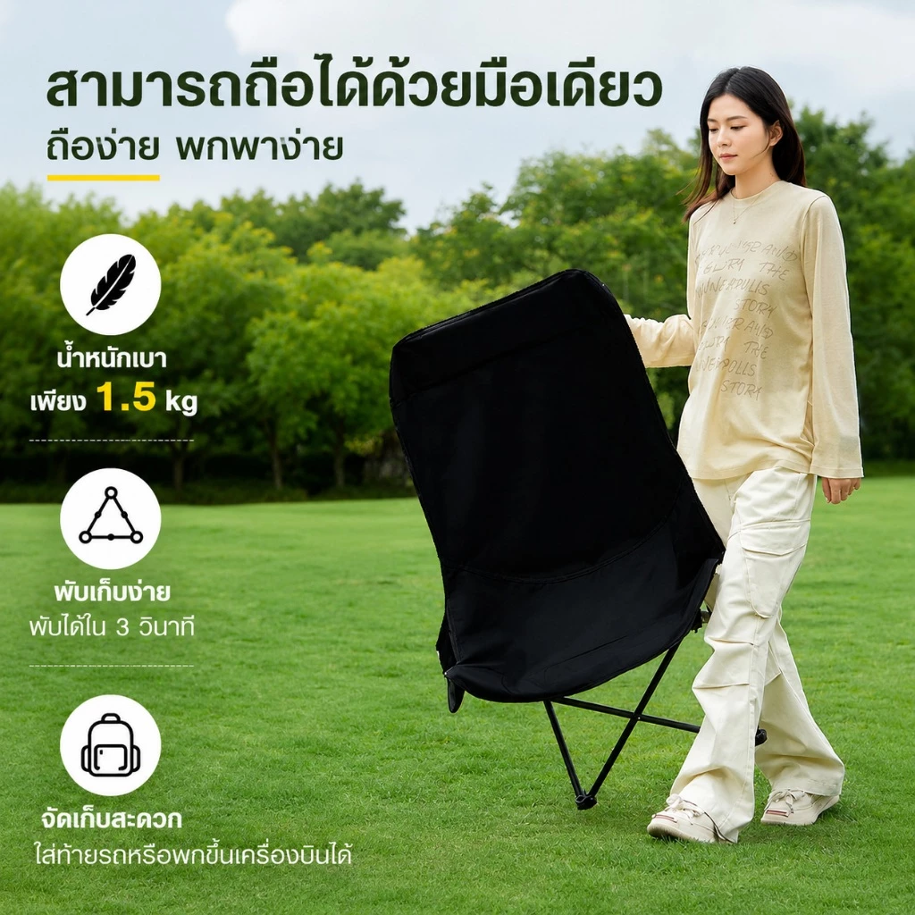 เก้าอี้แคมป์ปิ้ง ปรับได้ 3 ระดับ พับได้ พกพา thumbnail 5