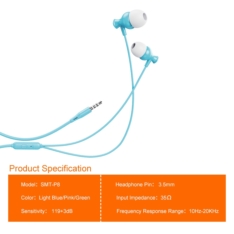 d-power หูฟังพาสเทล สมอลทอล์ค รุ่น SMT-P8 เสียงดี Hi-Fi สเตอริโอ มีไมค์ แจ็ค 3.5mm สายยาว 1.1M (สีชมพู Pink)