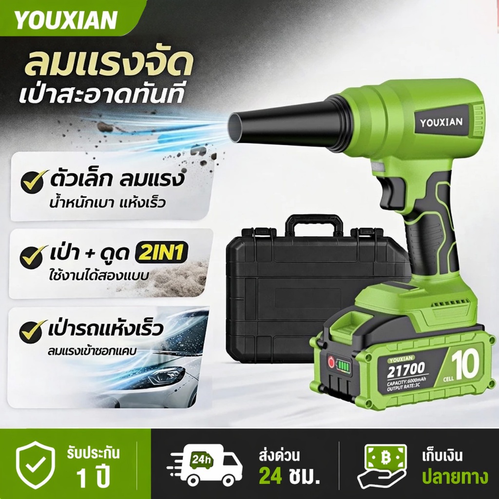YOUXIAN เครื่องเป่าลมไร้สาย รุ่นอัปเกรด 2-in-1 เป่าลมแรงดันสูงและดูดฝุ่น พัดลมเทอร์โบเจ็ทแบบพกพา