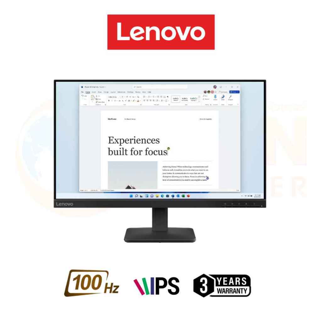 LENOVO MONITOR (จอมอนิเตอร์) L24-4E 68C2KAC1TH 23.8" IPS FHD 100Hz - 3 YEARS