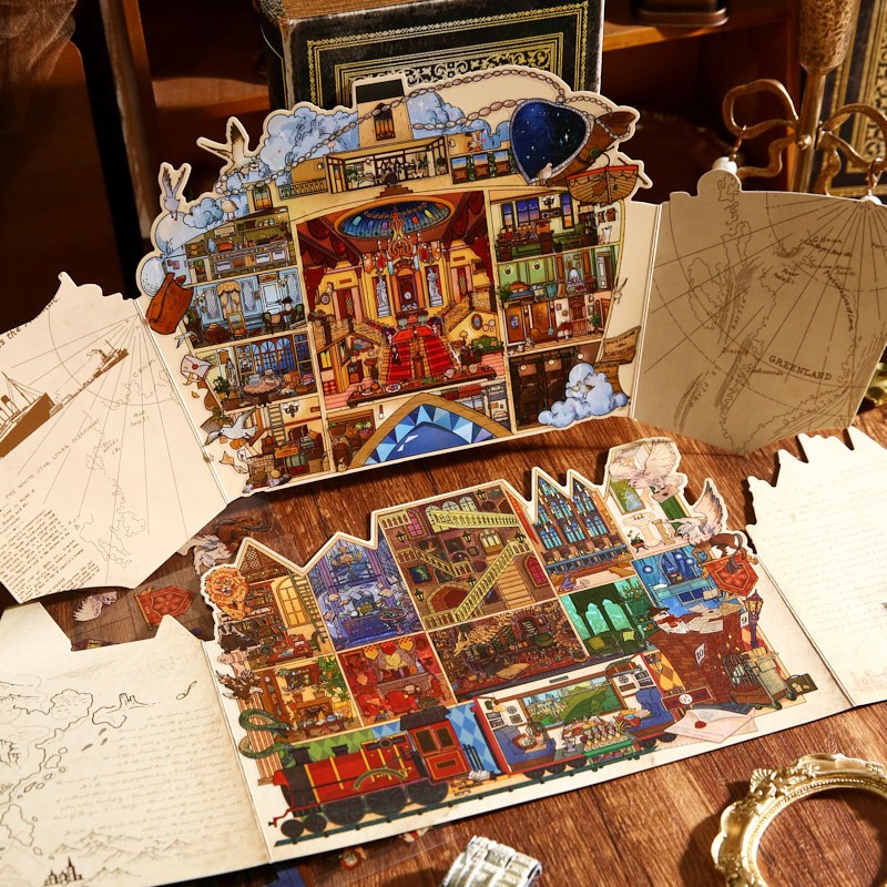 สติกเกอร์ภูมิทัศน์ 3d กระท่อมสามมิติสติกเกอร์ฉากขนาดเล็ก Retro วัสดุสติกเกอร์สติกเกอร์