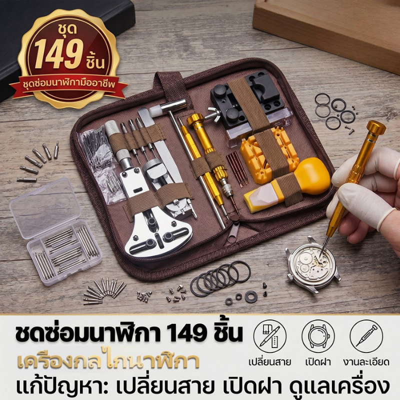 149 ชิ้น ชุดเครื่องมือซ่อมนาฬิกา ชุดเครื่องมือเปลี่ยนแบตเตอรี่ เครื่องมือถอดสายนาฬิกา ชุดเครื่องมือสปริงบาร์