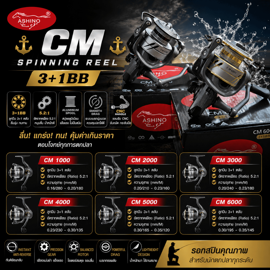 [ ของแท้ ]  รอกสปิน ASHINO CM ซี เอ็ม 3+1BB Spinning Reel