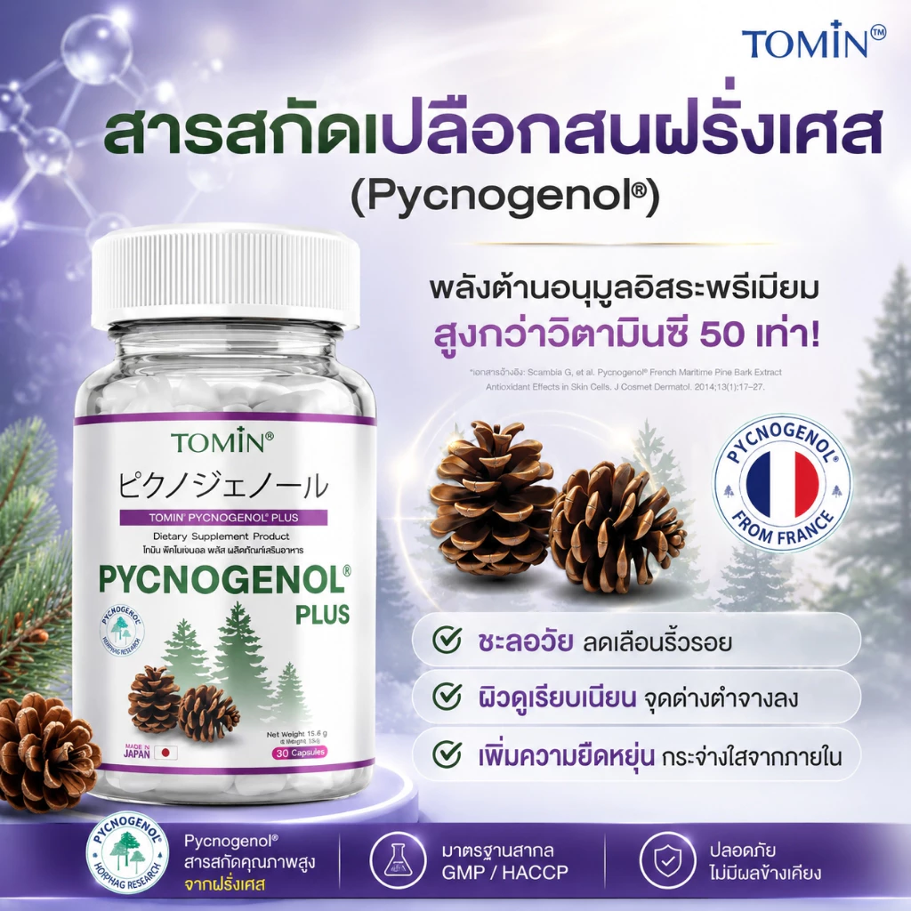 TOMIN™ พิกโนจีนอล พลัส วิตามินผิว ลดริ้วรอย ผิวกระจ่างใส เสริมคอลลาเจน thumbnail 6