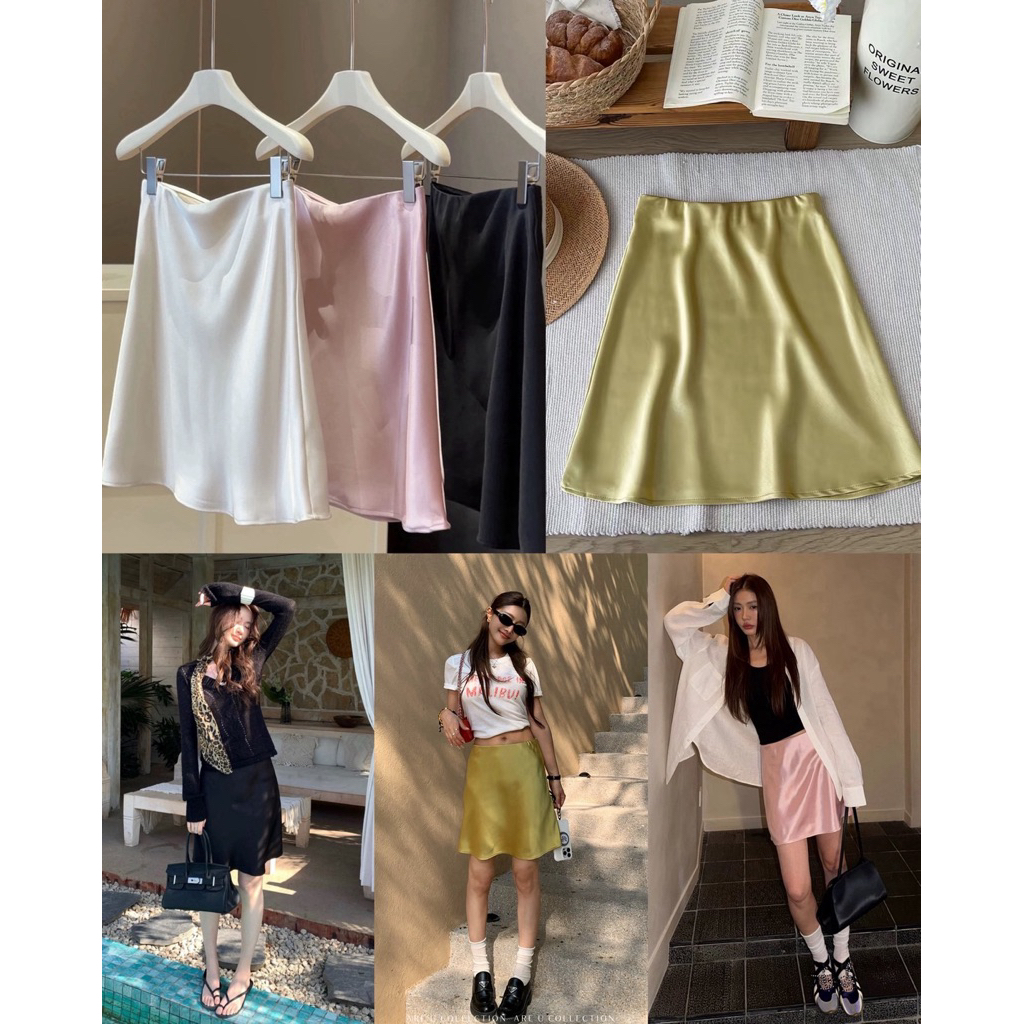 💖🤍กระโปรงผ้าซาตินสั้น งานผ้าดีมากทิ้งตัวทรงสวยงาน AreU collection🖤💖