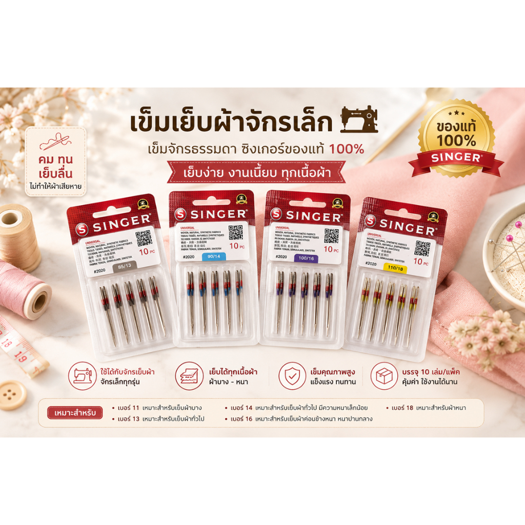 เข็มเย็บผ้าซิงเกอร์ เข็มจักร เข็มทอง มีให้เลือกหลายเบอร์