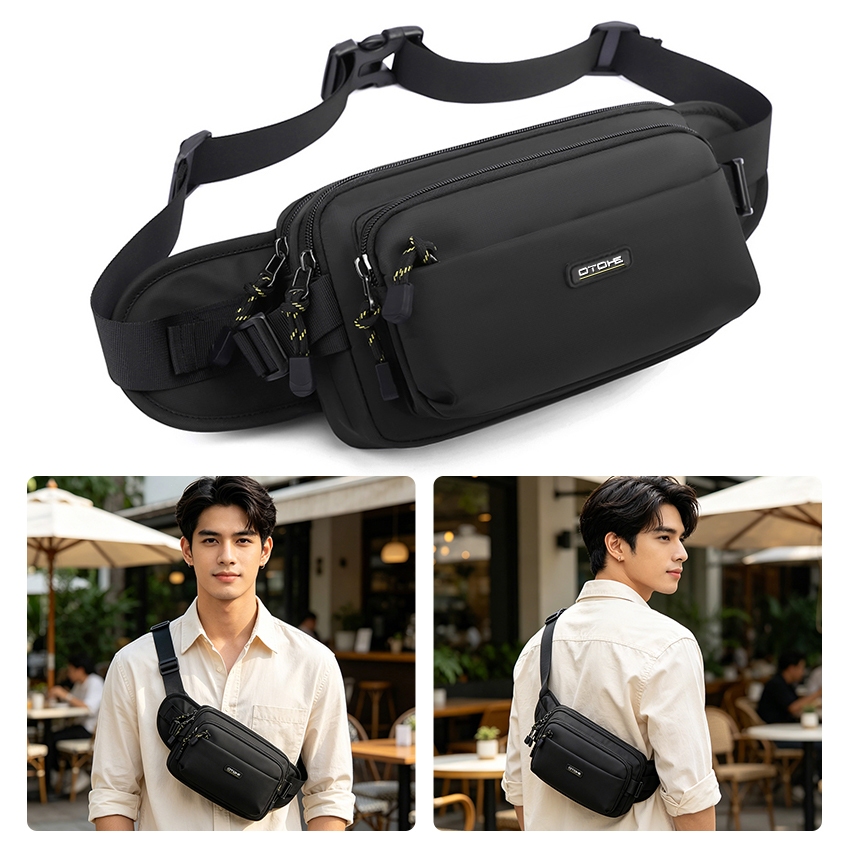 MENSPE   Men Bag Nylon Chest Pack Multi-layer Chest Bag Crossbody Pack Zipper Waist Sports Bag Water