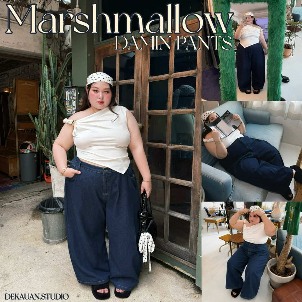 MARHMALLOW DENIM PANTS กางเกงยีนส์ไซส์ใหญ่สีเข้มทรงบอลลูนใหญ่