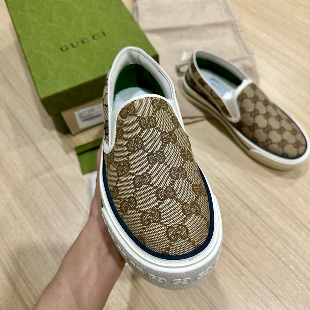 ✅❌❌SALE❌❌พร้อมส่ง ของแท้ล้าน%✅ Gucci Tennis 1977 Slip-On Beige Ebony