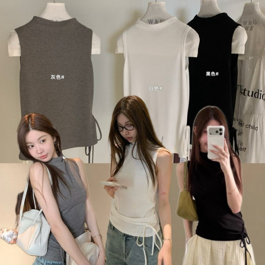 📍พร้อมส่ง📍9665# เสื้อแขนกุด มีเชือกผูกเอว เนื้อผ้าดี ทรงสวย TAG:WG.WE 🇰🇷