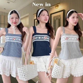 Minah cami : เสื้อกล้ามขอบลูกไม้ แต่งคาดลูกไม้หน้าอก เนื้อผ้าเบาใส่สบาย ฟรีไซส์ KN.Clothes