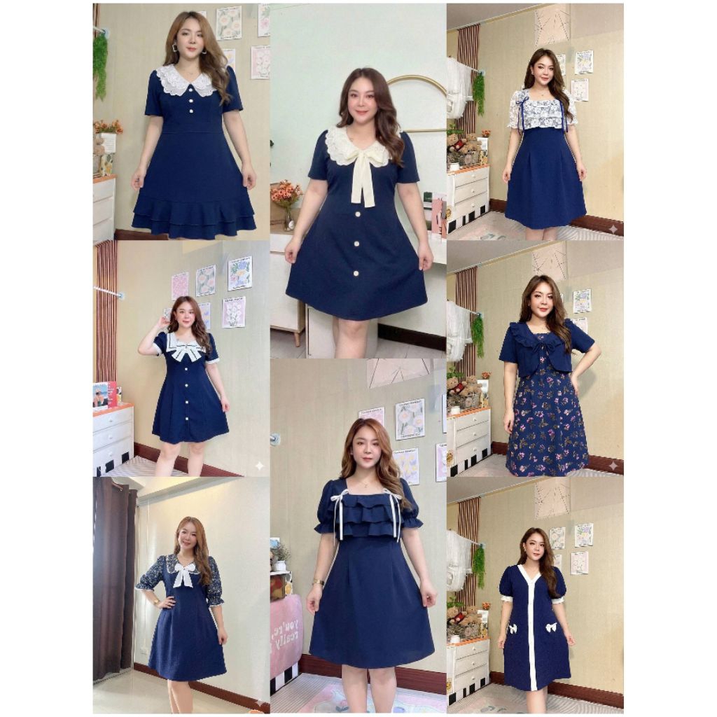 ชุดเดรสสาวอวบ  งานสีกรม  สีสุภาพ  ผ้ายืดว◌ูลเวฟเซฟนะค่ะ  รอบอก 40-48 นิ้ว