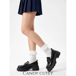 Candy Cutey โลฟเฟอร์หนังดำหัวตัด พื้นหนาซัพพอร์ตดี กันลื่น เหมาะทั้งทำงานและลุคเท่ หนังนิ่มใส่สบายตลอดวัน
