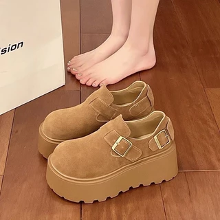 Hellomyshoes G34 รองเท้าแฟชั่นเกาหลี สุดน่ารัก ทนทาน แข็งแรง หนังนิ่ม ผ้ากำมะหยี่ มินิมอล พร้อมส่งจากไทย เสริมสูง 6 CM.