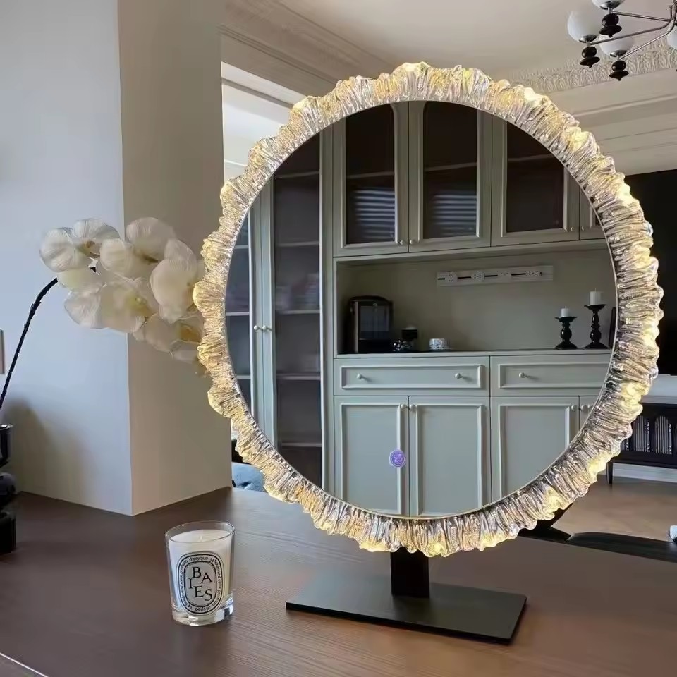 กระจกแต่งหน้า LED HD กระจกโต๊ะเครื่องแป้ง 30/40cm มีแสง 3 เกียร์ปรับได้