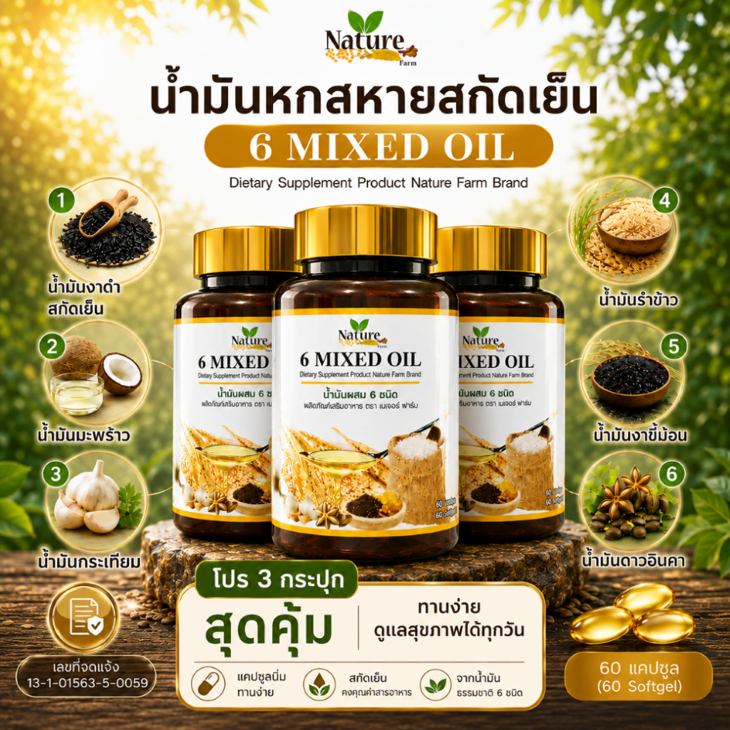 [ตะกร้าบริษัท] เซ็ต 3 กระปุก น้ำมัน 12 ชนิดสกัดเย็น (12 Mix oil)  ส่งฟรี มีปลายทาง‼️