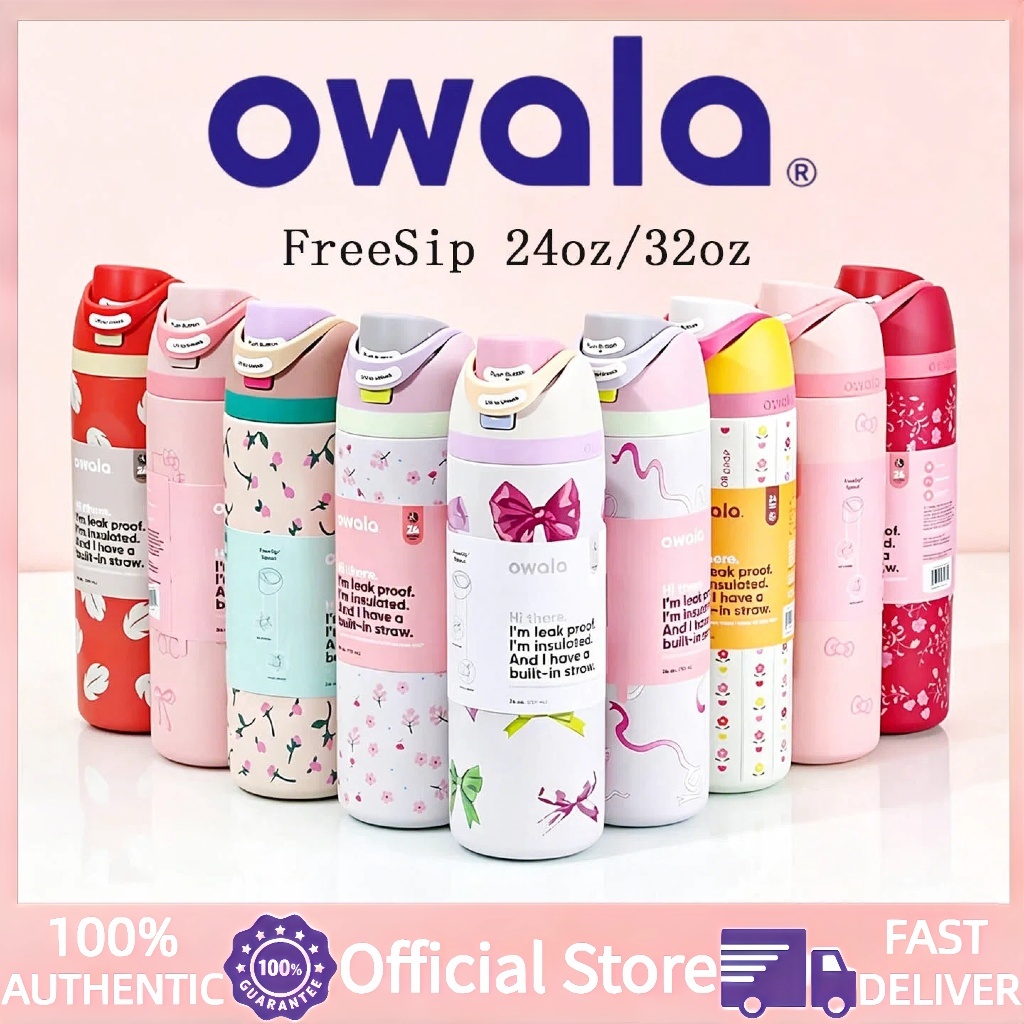 [ของแท้ 100%]Owala FreeSip 24oz/32oz แก้วเก็บอุณหภูมิสแตนเลส 304 กันความร้อนและกันเย็น กันรั่วซึม ไม่มี BPA